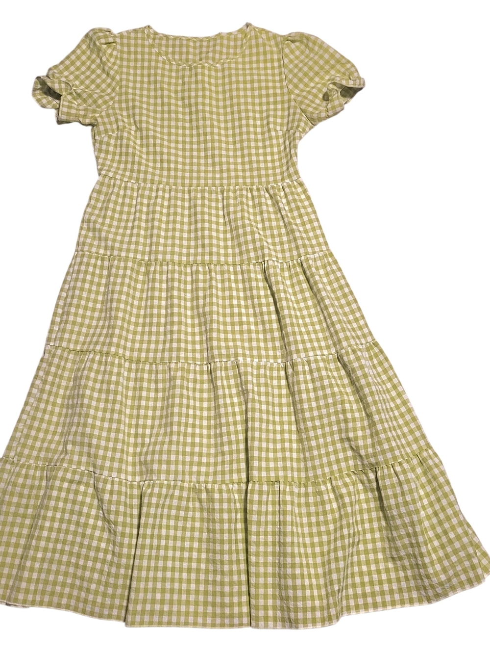 SHEIN Green Gingham Tiered Midi Dress